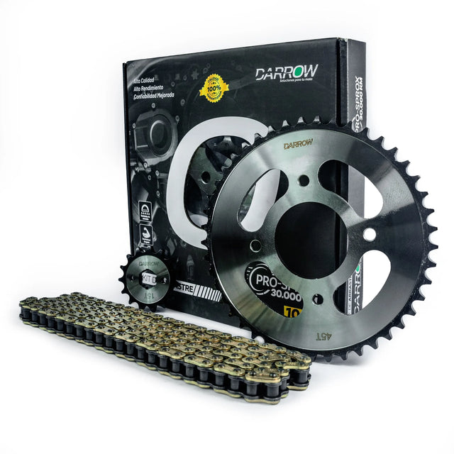 KIT ARRASTRE 15X45 428H GIXXER150 CADENA DORADA - Imagen 1