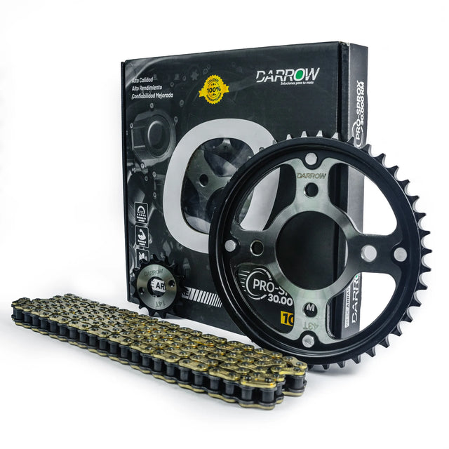 KIT ARRASTRE 14X43 428H INVICTA150/CB150 CADENA DORADA - Imagen 1